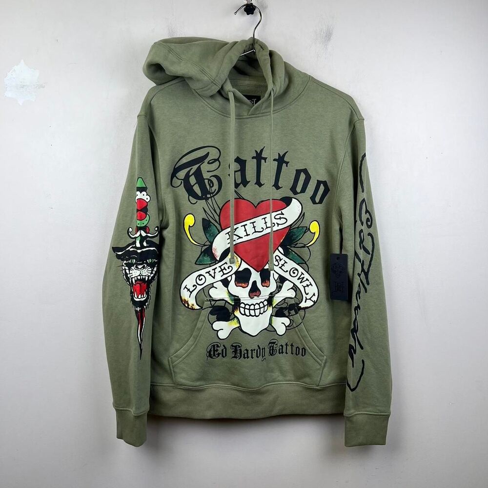 NWT Ed Hardy Hoodie With Skull Heart Graphic Size S